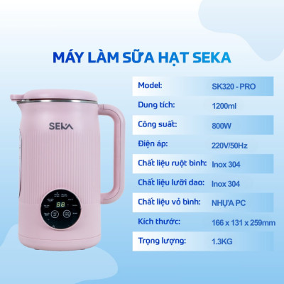 Máy làm sữa hạt mini SEKA SK320 PRO - 1.2 lít - 800W - 5 chức năng - Hàng chính hãng