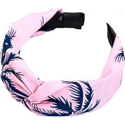 Bờm cài tóc turban nữ BN34B bản to phối họa tiết lá dừa nền hồng