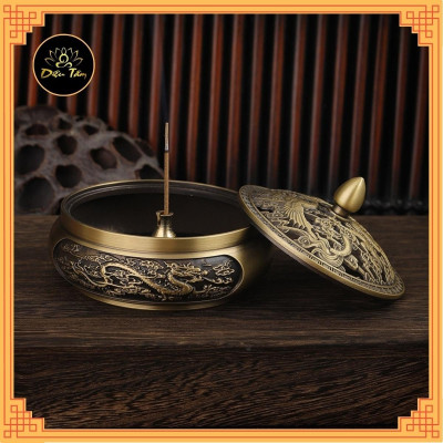 Lư đồng lư xông trầm hương trầm nụ cao cấp thiết kế tinh xảo tặng kèm trụ và lót chống cháy shop Diệu Tâm
