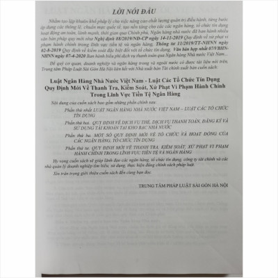 Sách Luật Ngân Hàng Nhà Nước Việt Nam – Luật Các Tổ Chức Tín Dụng – Quy Định Mới về Thanh Tra, Kiểm Soát, Xử Phạt Vi Phạm Hành Chính - V1814D