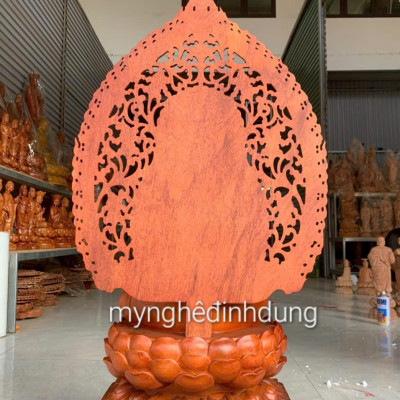Tượng phật liên hoa bằng gỗ hương đá kt cao 60×36×36cm +lá chắn hào quang cao tổng 81cm
