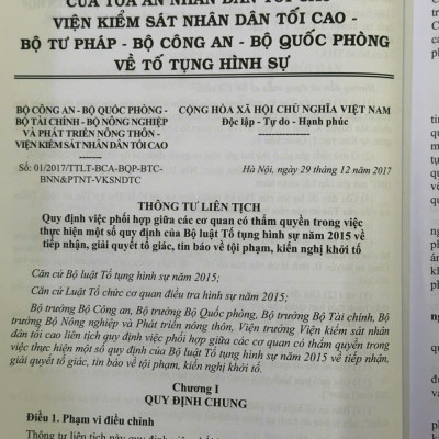 Các Thông Tư Liên Tịch Của Tòa Án Nhân Dân Tối Cao, VKSNDTC về Hình Sự, Tố Tụng Hình Sự, Dân Sự, Tố Tụng Dân Sự