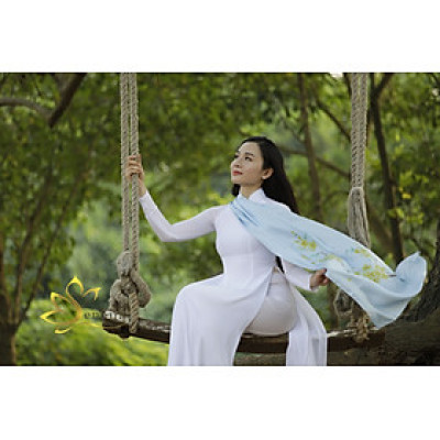 Khăn Lụa Vẽ Tay SenSilk Limited Hoa Mai (Nude-Xanh - Hồng), Quà Tặng Đối Tác, Lụa Tơ Tằm Bảo Lộc 100% Silk made in Vietnam