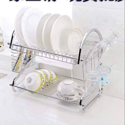 KỆ ÚP BÁT ĐĨA INOX 2 TẦNG CÓ KHAY HỨNG NƯỚC