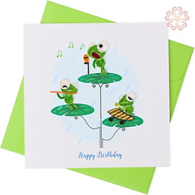 Thiệp mừng sinh nhật - 3 chú ếch hát happy birthday - size 15x15cm