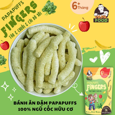 Bánh ăn dặm PAPAFOOD PAPAPUFFS Chuối & Táo & Cải Bó Xôi - 100% Ngũ Cố Hữu Cơ - Gói 30G