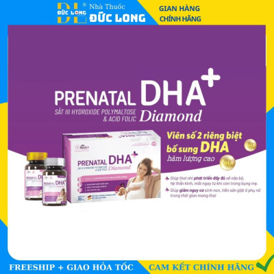 Prenatal DHA+ Dimond ASUKA bổ sung vitamin cho bà bầu và cho con bú - hộp 2 lọ x 30 viên