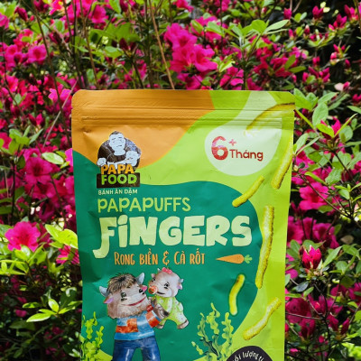 Bánh ăn dặm PAPAPUFFS FINGERS - Vị RONG BIỂN&CÀ RỐT - 100% Ngũ Cốc Hữu Cơ - Gói 50g
