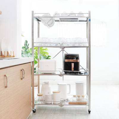 [Chính hãng Qui Phúc] Kệ xếp inox đa năng cao cấp Compact 4 tầng, có bánh xe di chuyển tiện lợi