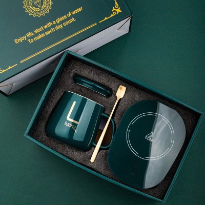 Cốc Hâm Nóng Đa Năng – Bộ Ly Sứ Kèm Đế Điện Giữ Nhiệt Trà, Cafe, Sữa | Kèm Thìa & Hộp Sang Trọng