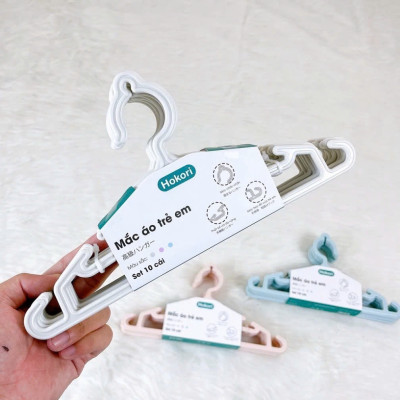 Sét 10 móc treo quần áo trẻ em , người lớn hokori chất liệu nhựa PP nguyên sinh an toàn tiện lợi - Hàng chính hãng 