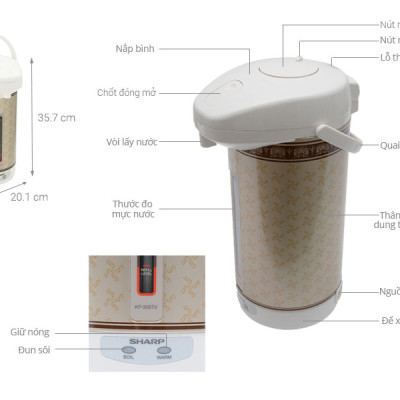 Bình thủy điện Sharp KP-30STV RB 2.9 lít , Công suất 670W, Đế xoay 360 độ - Hàng chính hãng