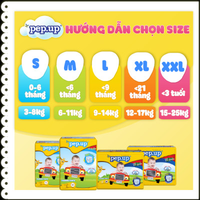Tã/Bỉm Quần Em Bé Pep.up Extra Dry Gói Trung Siêu Mềm Mại, Siêu Khô Thoáng, Kháng Khuẩn Size M22, L20, XL18, XXL16