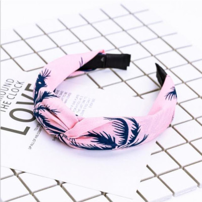 Bờm cài tóc turban nữ BN34B bản to phối họa tiết lá dừa nền hồng