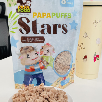Bánh Ăn Dặm PAPAFOOD PAPAPUFFS STARS - 100% Nguyên Liệu Hữu Cơ - Gói 50g