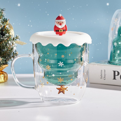 Ly thủy tinh cây thông giáng sinh 300ml siêu đẹp cao cấp kèm nắp