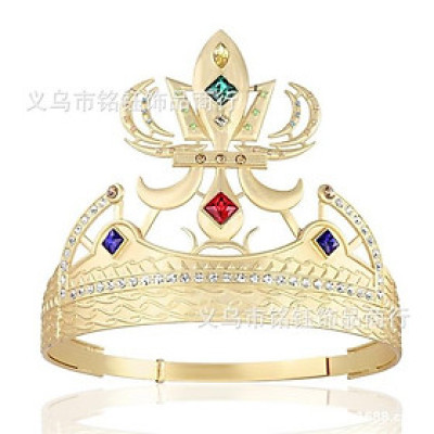 Vương miện nam chóp cao 13cm vàng đính đá màu