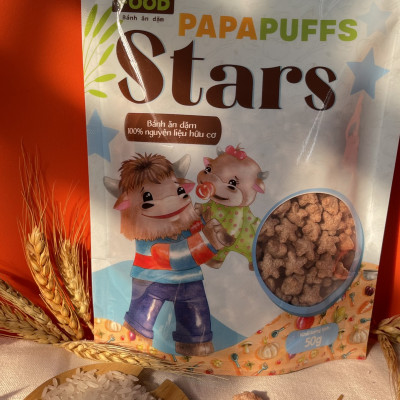 Bánh Ăn Dặm PAPAFOOD PAPAPUFFS STARS - 100% Nguyên Liệu Hữu Cơ - Gói 50g