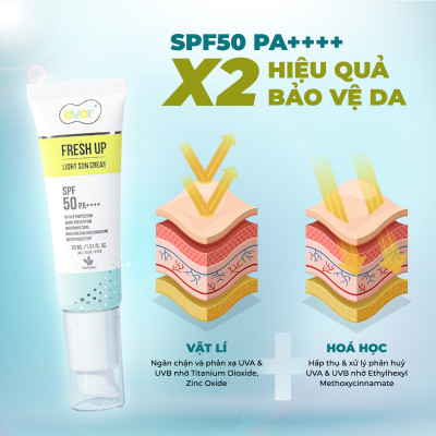 Kem chống nắng makeup trẻ hoá dưỡng trắng - Fresh Up Light Sun Cream 30ml | EVOR