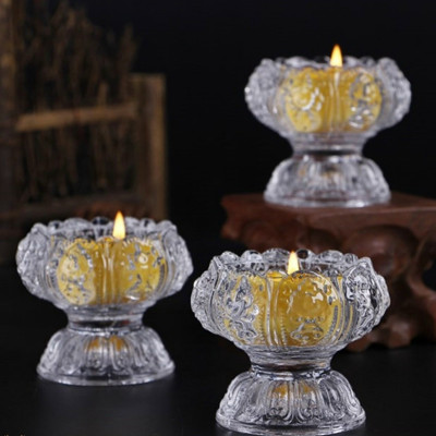 Đế nến thuỷ tinh hoa sen có chân trang trí bàn thờ