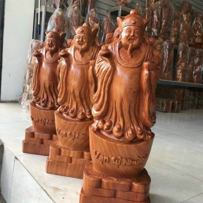 Tượng phật ông thần tài hoan hỷ bằng gỗ hương đá kt cao 60×22×15cm
