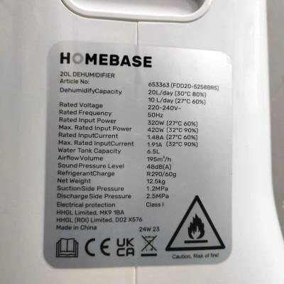 Máy hút ẩm Homebase dung tích 20L cho phòng từ 30-60m2 - Hàng chính hãng