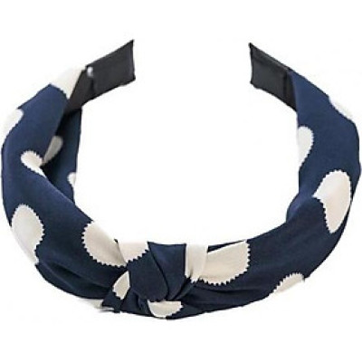 Bờm cài tóc turban nữ BN24B bản to xanh đậm chấm bi trắng