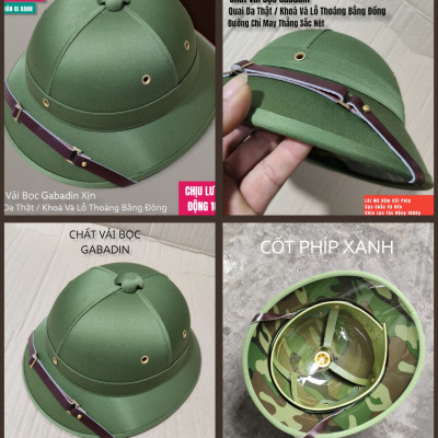 MŨ CỐI ARMY K82 XỊN MŨ CỐI VẢI BỌC GABADIN QUAI DA THẬT LÒNG CỐT PHÍP GIÀN GI XANH