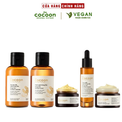Bộ 5 Chăm Sóc Da Nghệ Cocoon giúp sáng da mờ thâm: Sữa rửa mặt nghệ 140ml + Mặt nạ nghệ 30ml + Toner nghệ 140ml + Tinh chất nghệ 30ml + Thạch nghệ 30ml