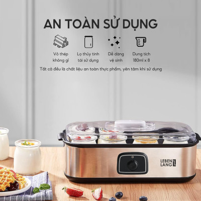 Máy làm sữa chua Lebenlang LBL9139, công suất 20W, dung tích 180ml, gồm 8 lọ thủy tinh, bảo hành 2 năm - hàng chính hãng