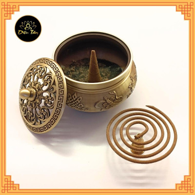Lư xông trầm hương Lư đồng khắc hình bát bảo cát tường lư đốt trầm tặng trụ và lót chống cháy đồ thờ cúng phong thủy Diệu Tâm