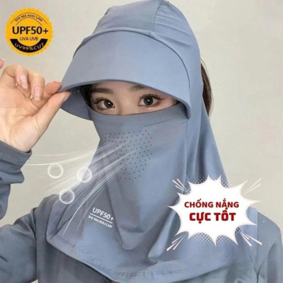 Mũ Chống Nắng Trùm Đầu Tích Hợp Khẩu Trang Có Lỗ Và Che Cổ Làm Bằng Lụa Băng Lạnh Thoáng Khí Chống Tia UV Phù Hợp Cho Cả Nam Và Nữ