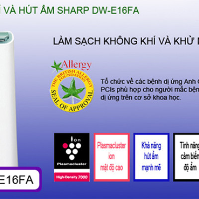 Máy Lọc Không Khí Và Hút Ẩm Sharp DW-E16FA-W (3L) – Trắng - Hàng chính hãng