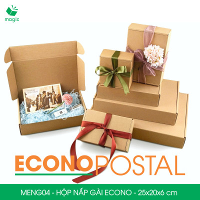 MENG04 - 25x20x6 cm - 60 Hộp carton nắp gài đóng hàng giá rẻ, hộp gói hàng, hộp quà thời trang
