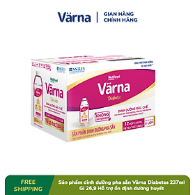 Thùng sản phẩm dinh dưỡng pha sẵn Värna Diabetes 237ml (12 Hộp giấy) - GI 26,9 Hỗ trợ ổn định đường huyết