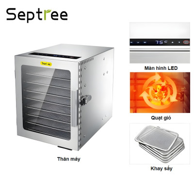 Máy sấy thực phẩm chuyên nghiệp dung tích 16.2 lít, 8 khay. Thương hiệu Mỹ cao cấp Septree DBC-08A01. Hàng chính hãng