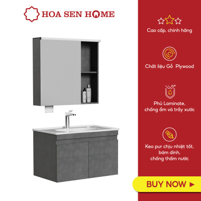 BỘ TỦ GƯƠNG LAVABO TUSLO C001 LUXURY chất liệu gỗ Plywood phủ Laminate sang trọng, đèn Led cảm biến thông minh - Hoa Sen Home - Hàng chính hãng 