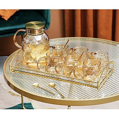 BỘ BÌNH ĐỰNG NƯỚC UỐNG UỐNG THỦY TINH KÈM 6 CỐC VÀNG VÂN KIM CƯƠNG ( KHÔNG BAO GỒM KHAY ) - VD124