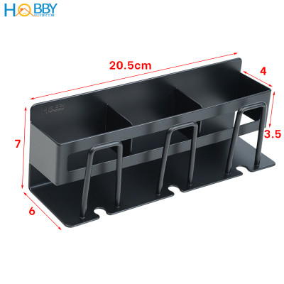 Kệ để bàn chải 3 ngăn inox 304 sơn đen dán tường Hobby home decor CD4B