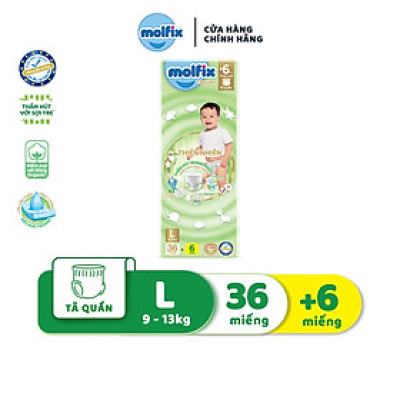 Tã/bỉm quần Molfix Thiên nhiên Jumbo L (9kg - 13kg) - Gói 36+6 miếng