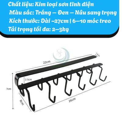Móc Treo Dưới Gầm Tủ – Tiết Kiệm Không Gian Kệ Treo Dụng Cụ Nhà Bếp Gắn Tủ Móc Treo Ly Tách và Đồ Nhà Bếp Dưới Kệ 10 Móc
