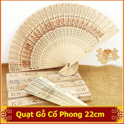 Quạt cổ phong nan gỗ quạt xếp cầm tay phong cách cổ trang Trung Quốc