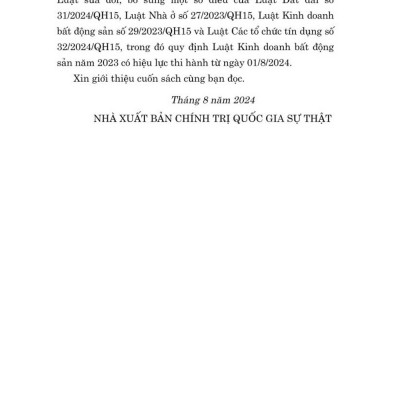 Luật kinh doanh bất động sản năm 2023 (sửa đổi, bổ sung năm 2024) bản in 2024