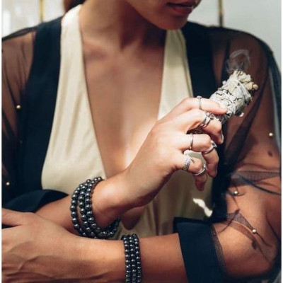 Combo xô thơm trắng/Palo santo và đá selenite Thanh tẩy tarot, nhà cửa