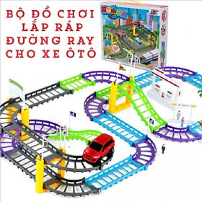 Hộp Đồ Chơi Lắp Ráp Đường Ray Xe Ôtô Chạy Pin Cho Bé
