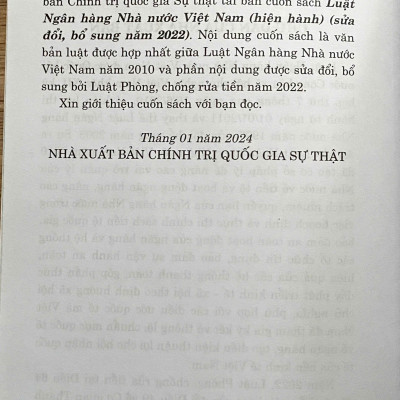 Luật Ngân Hàng Nhà Nước Việt Nam ( Hiện hành ) ( Sửa đổi, bổ sung năm 2022 )