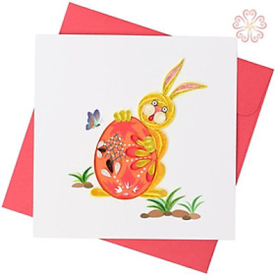 Thiệp Giấy Xoắn Thỏ Phục Sinh size 15x15cm