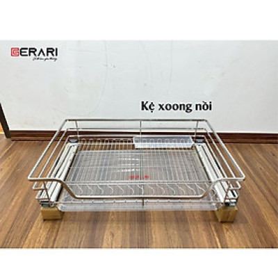 Kệ xoong nồi nan dẹt Gerari chất liệu Inox 304 bóng mờ cao cấp kèm che ray inox