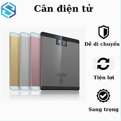 Cân sức khỏe điện tử vuông ISCALE mặt kính cường lực, kiểu dáng iphone cao cấp tặng kèm 2 pin AAA 180kg - Hàng chính hãng