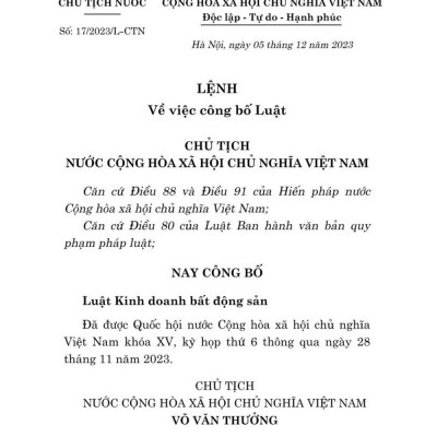 Luật kinh doanh bất động sản năm 2023 (sửa đổi, bổ sung năm 2024) bản in 2024